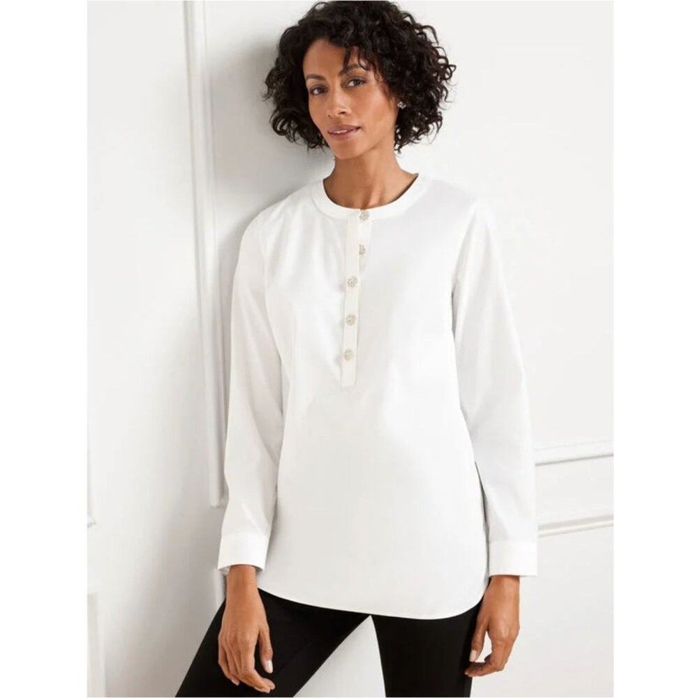 TALBOTS XS Non-Iron Band Collar Tunic CYA length Curved